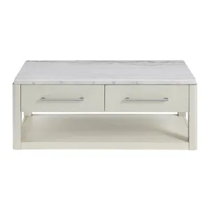 South Beach Cocktail Table with White Marble Top in Almond White
