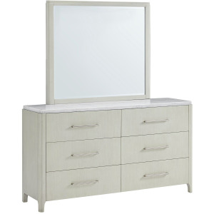South Beach Dresser & Mirror Set with Marble Top in Almond White