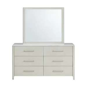 South Beach Dresser & Mirror Set with Marble Top in Almond White