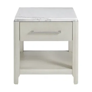 South Beach End Table with White Marble Top in Almond White