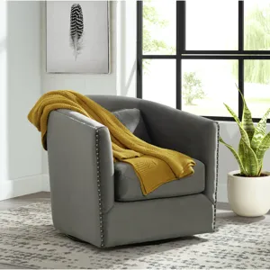 Stanton Swivel Chair In Mercer Grey W/nails (ISTA 3)