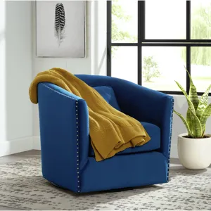 Stanton Swivel Chair In Mercer  Navy W/nails (ISTA 3)