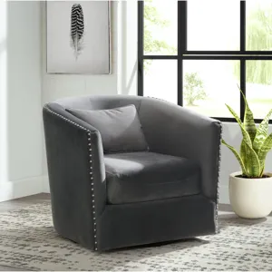 Stanton Swivel Chair in Royale Grey W/ Nails - 3A