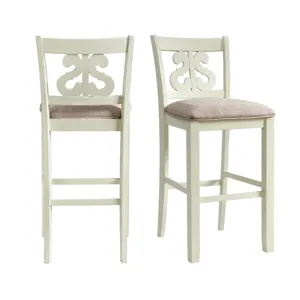 Stone 30\" Bar Scroll Back Stool w/Fabric Seat in White (2 Per Carton)