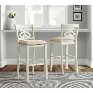 Stone 30\" Bar Scroll Back Stool w/Fabric Seat in White (2 Per Carton)