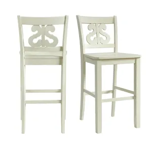Stone 30\" Bar Scroll Back Stool w/ Wood Seat in White (2 Per Carton)