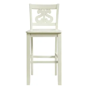 Stone 30\" Bar Scroll Back Stool w/ Wood Seat in White (2 Per Carton)