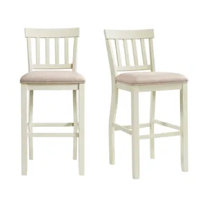 Stone 30\" Bar Slat Back Stool w/Fabric Seat in White (2 Per Carton)