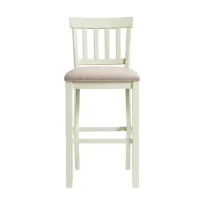 Stone 30\" Bar Slat Back Stool w/Fabric Seat in White (2 Per Carton)