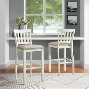 Stone 30\" Bar Slat Back Stool w/Fabric Seat in White (2 Per Carton)