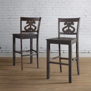 Stone 30\" Bar Scroll Back Stool w/ Wood Seat Charcoal (2 Per Carton)