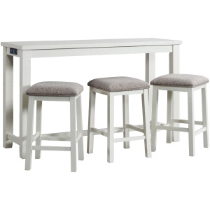 Stone Occasional Bar Table Single Pack in White (Table + Three Stools)