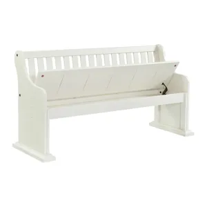 Stone Pew Bench With Storage in White