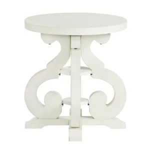 Stone Occasional Round Side Table With Pu Base in White