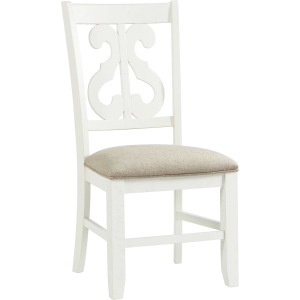 Stone Wooden Swirl Back Side Chair in White