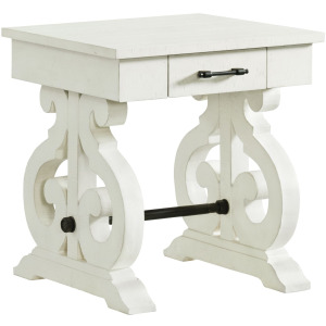 Stone Occasional Square Side Table With Pu Base in White