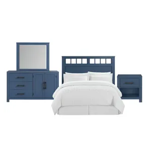 St. Regis Bedroom Set with Queen/Full Headboard, Dresser, Mirror and Nightstand in Blue