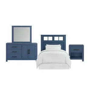 St. Regis Bedroom Set with Twin Headboard, Dresser, Mirror and Nightstand in Blue