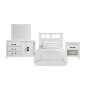 St. Regis Bedroom Set with Twin Headboard, Dresser, Mirror and Nightstand in White