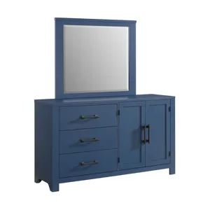 St. Regis Bedroom Set with Queen/Full Headboard, Dresser, Mirror and Nightstand in Blue