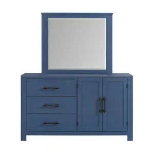 St. Regis Bedroom Set with Queen/Full Headboard, Dresser, Mirror and Nightstand in Blue