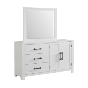 St. Regis Bedroom Set with Twin Headboard, Dresser, Mirror and Nightstand in White