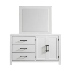 St. Regis Bedroom Set with Twin Headboard, Dresser, Mirror and Nightstand in White