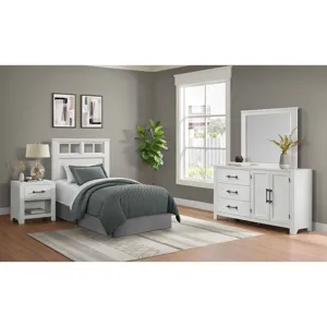 St. Regis Bedroom Set with Twin Headboard, Dresser, Mirror and Nightstand in White