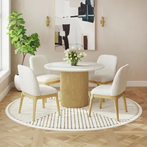Sylvie Round Dining Table with White Faux Marble Top in Natural