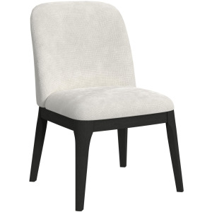 Sylvie Dining Side Chair with White Fabric in Black with Grain