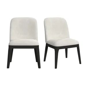 Sylvie Dining Side Chair with White Fabric in Black with Grain