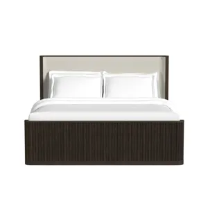 Sylvie King UPH Bed with White Fabric in Dark Brown
