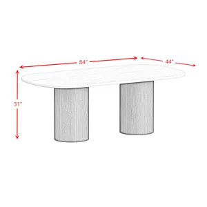 Sylvie Oval Dining Table with White Faux Marble Top in Natural