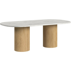 Sylvie Oval Dining Table with White Faux Marble Top in Natural