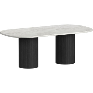 Sylvie Oval Dining Table with White Faux Marble Top in Black with Grain