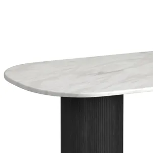 Sylvie Oval Dining Table with White Faux Marble Top in Black with Grain