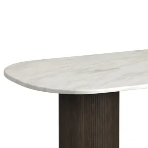 Sylvie Oval Dining Table with White Faux Marble Top in Dark Brown