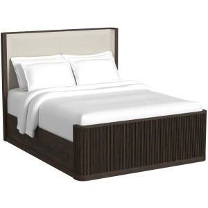 Sylvie Queen UPH Bed with White Fabric in Dark Brown