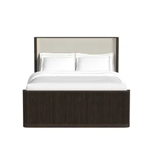 Sylvie Queen UPH Bed with White Fabric in Dark Brown