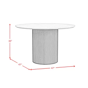 Sylvie Round Dining Table with White Faux Marble Top in Dark Brown