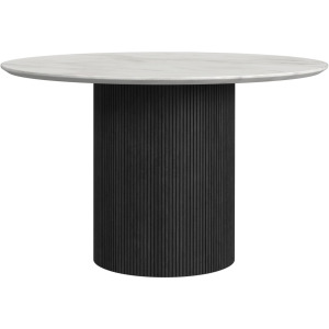 Sylvie Round Dining Table with White Faux Marble Top in Black with Grain