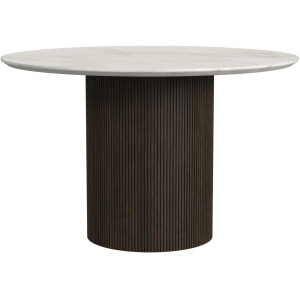 Sylvie Round Dining Table with White Faux Marble Top in Dark Brown