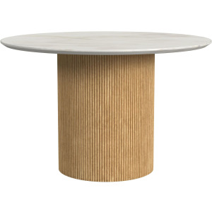 Sylvie Round Dining Table with White Faux Marble Top in Natural