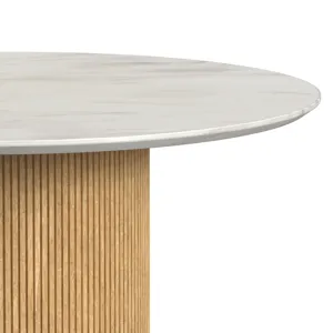 Sylvie Round Dining Table with White Faux Marble Top in Natural
