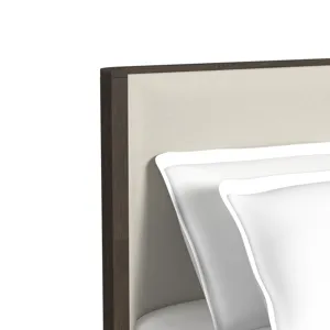 Sylvie King UPH Bed with White Fabric in Dark Brown