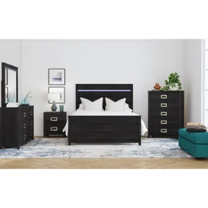 Tobias Queen Bed with LED in Black