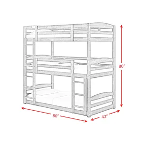 Trey Triple Twin Bunk in Grey Wire Brushed