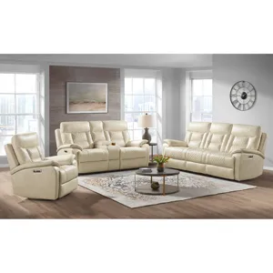 Trinidad Power Motion Loveseat with Power Motion Head Recliner & Console in Pebble Cream