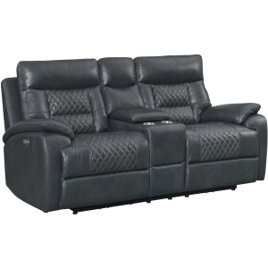 Trinidad Power Motion Loveseat with Power Motion Head Recliner & Console in Pebble Grey