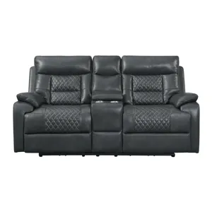 Trinidad Power Motion Loveseat with Power Motion Head Recliner & Console in Pebble Grey